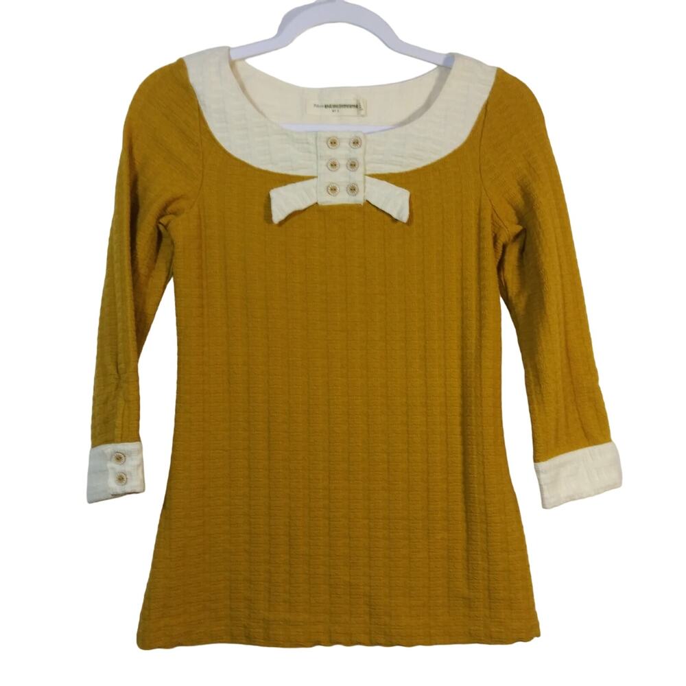 Anthropologie Pilcro Yellow Ribboned Collar Top Preppy Tv Size S